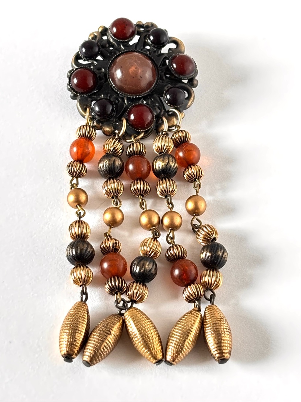 elegant vintage tassels bronze metal brooch